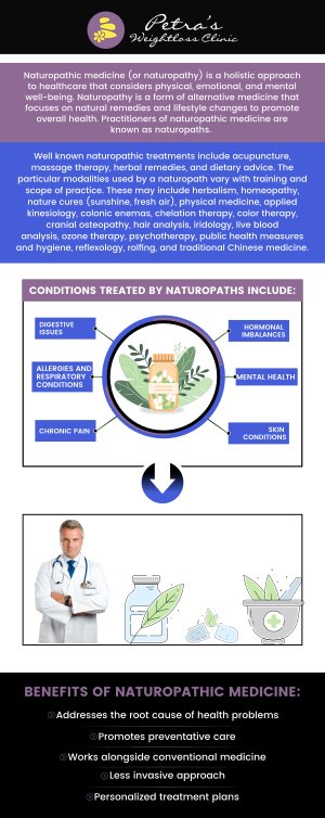 A naturopathic doctor is a healthcare provider who focuses on natural healing methods and holistic care to support the body’s ability to restore itself. At Petra’s Weight Loss Clinic, Dr. Petra Whisenhunt, T.N.D, uses non-invasive techniques to identify and address the root causes of health concerns. Her goal is to guide each client toward long-term wellness through personalized, natural treatment plans. For more information, contact us or schedule an appointment online. We are conveniently located at 7200 N May Ave Suite A, Oklahoma City, OK 73116.